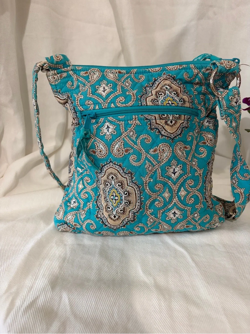 Vera Bradley Turquoise Paisley Quilted Bag Adjustable Shoulder Strap Boho Hippie